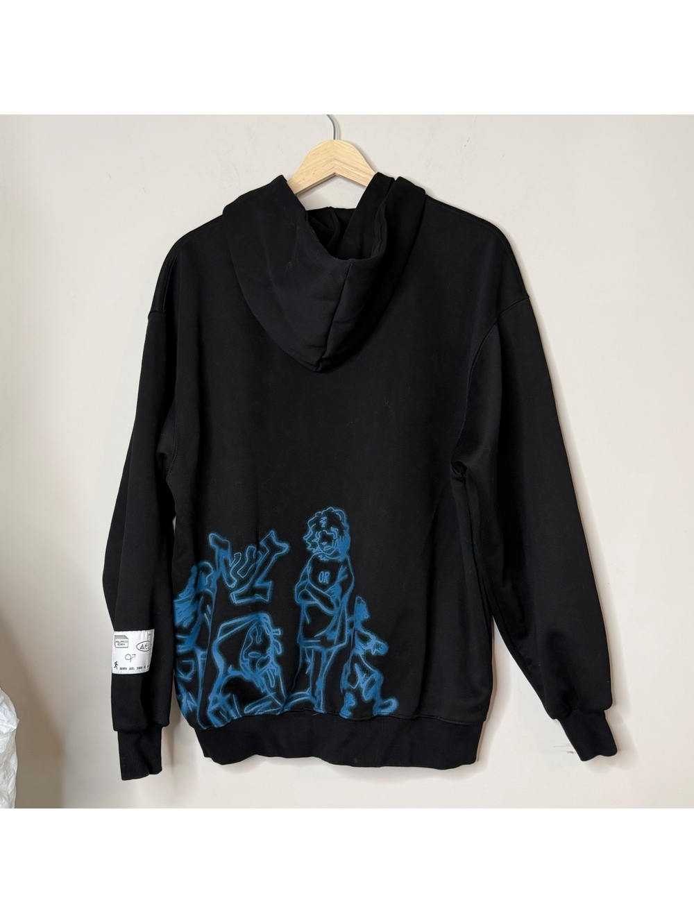 Aelfric Eden Black Blue Graffiti Character Graphic Hoodie Oversized Streetwear - Picture 6 of 6